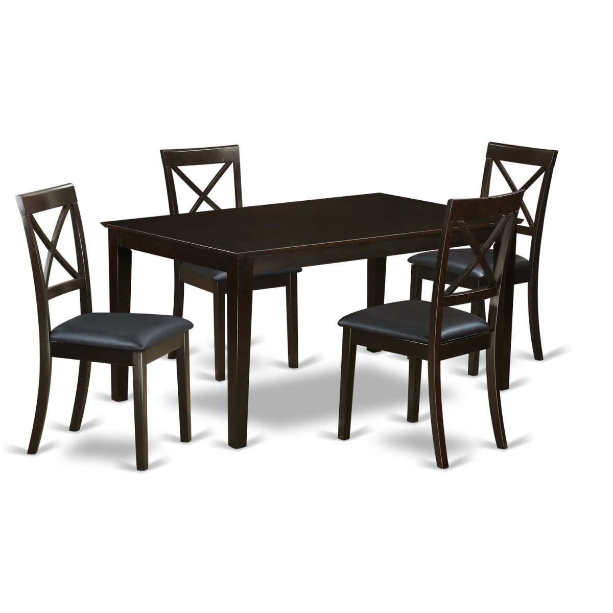Picture of East West Furniture CABO5S-CAP-LC Dining Table Set - Solid Top Dining Room Table & 4 Faux Leather Chairs - 5 Piece