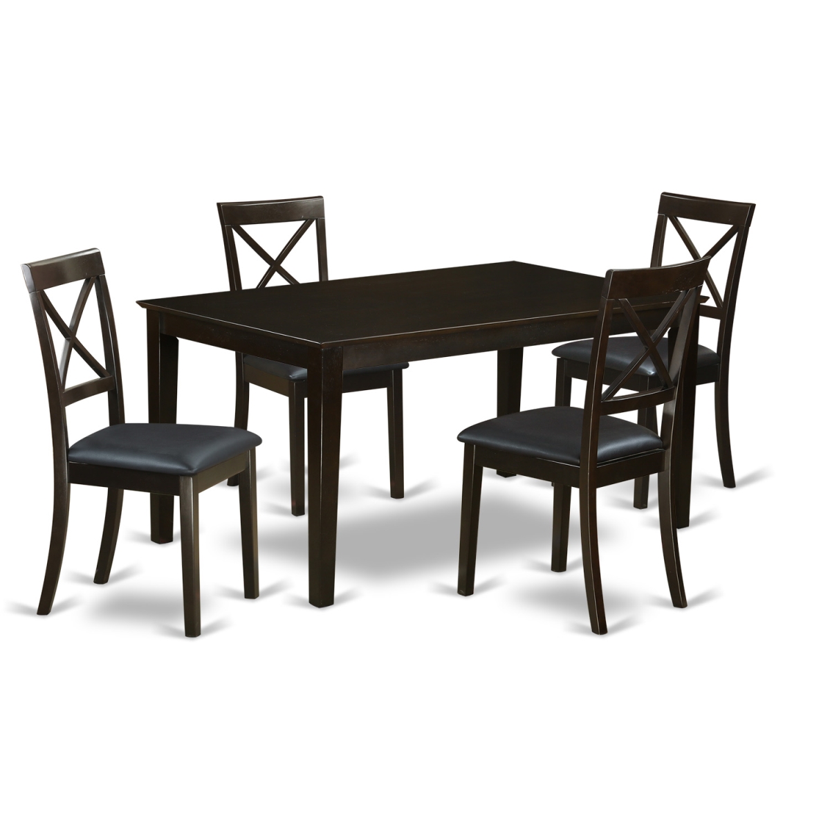 Dining Table Set - Solid Top Dining Room Table & 4 Faux Leather Chairs - 5 Piece