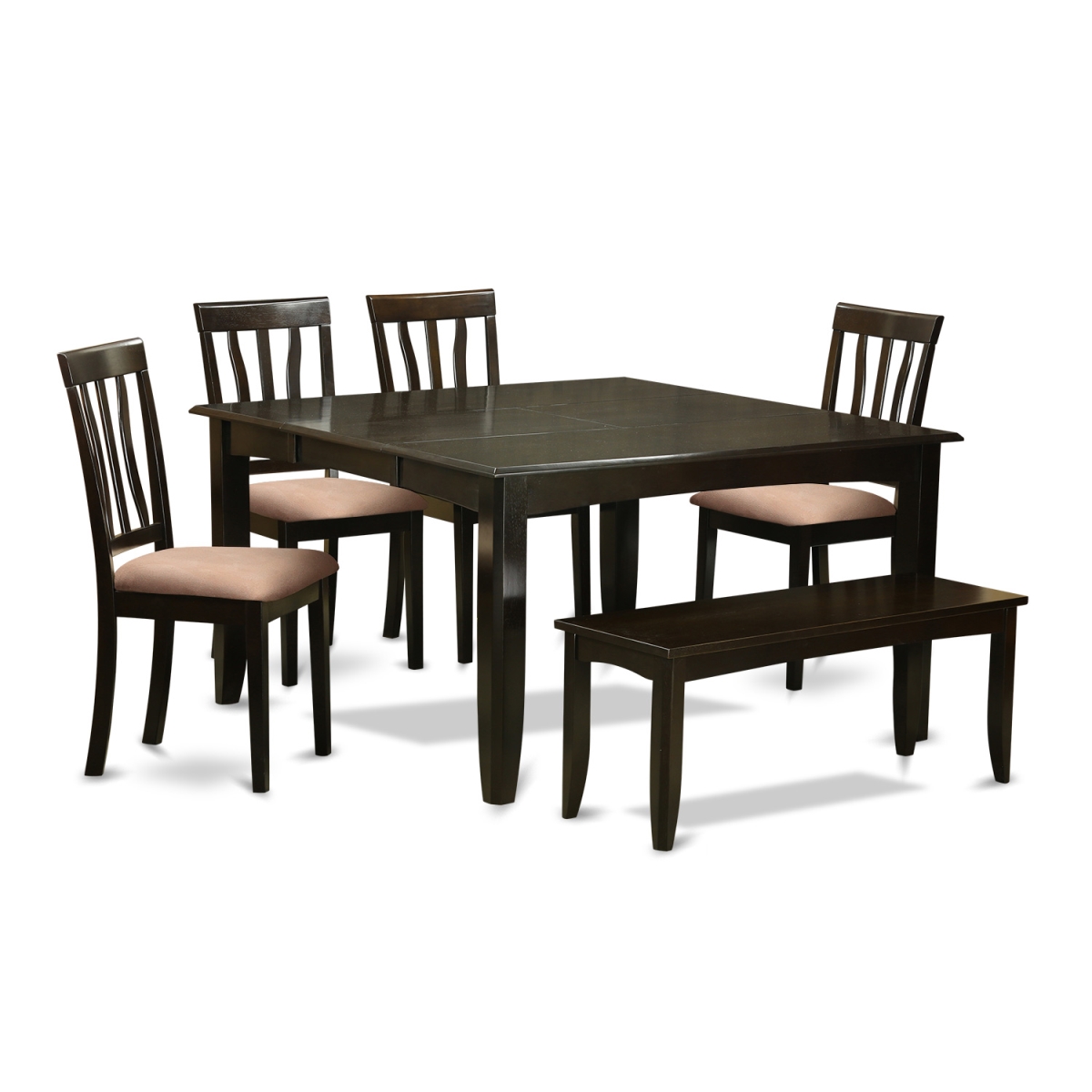 Formal Dining Set - Table with Leaf & 4 Chairs Plus One Bench - 6 Piece