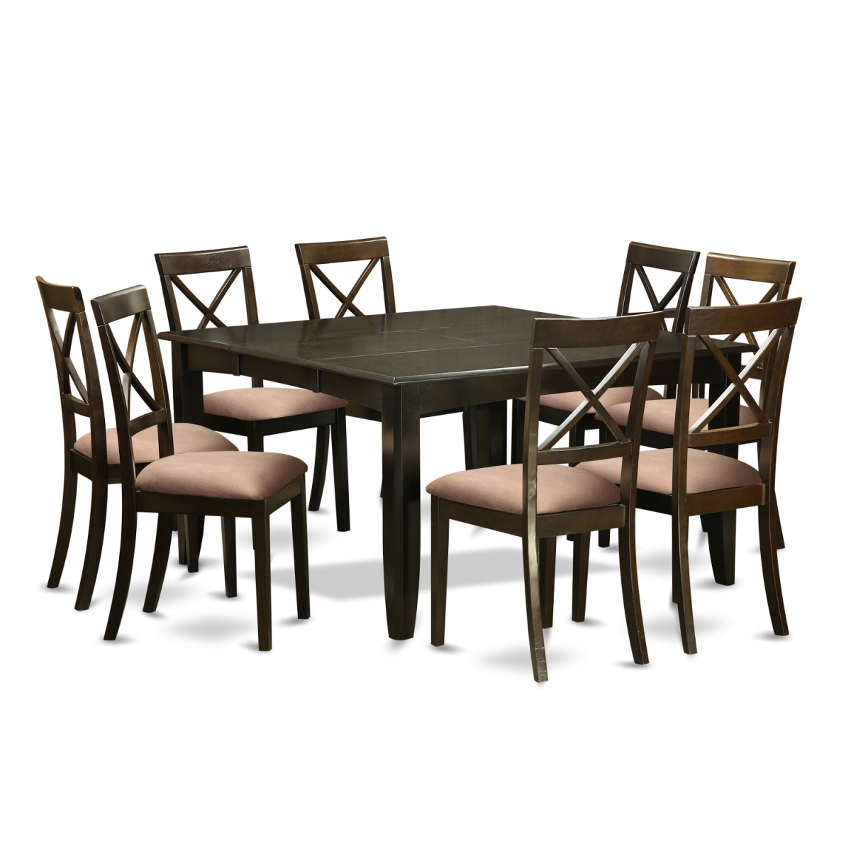 Dining Room Set with 8 Kitchen Table with Leaf & 8 Microfiber Upholstery Seat Chairs - 9 Piece