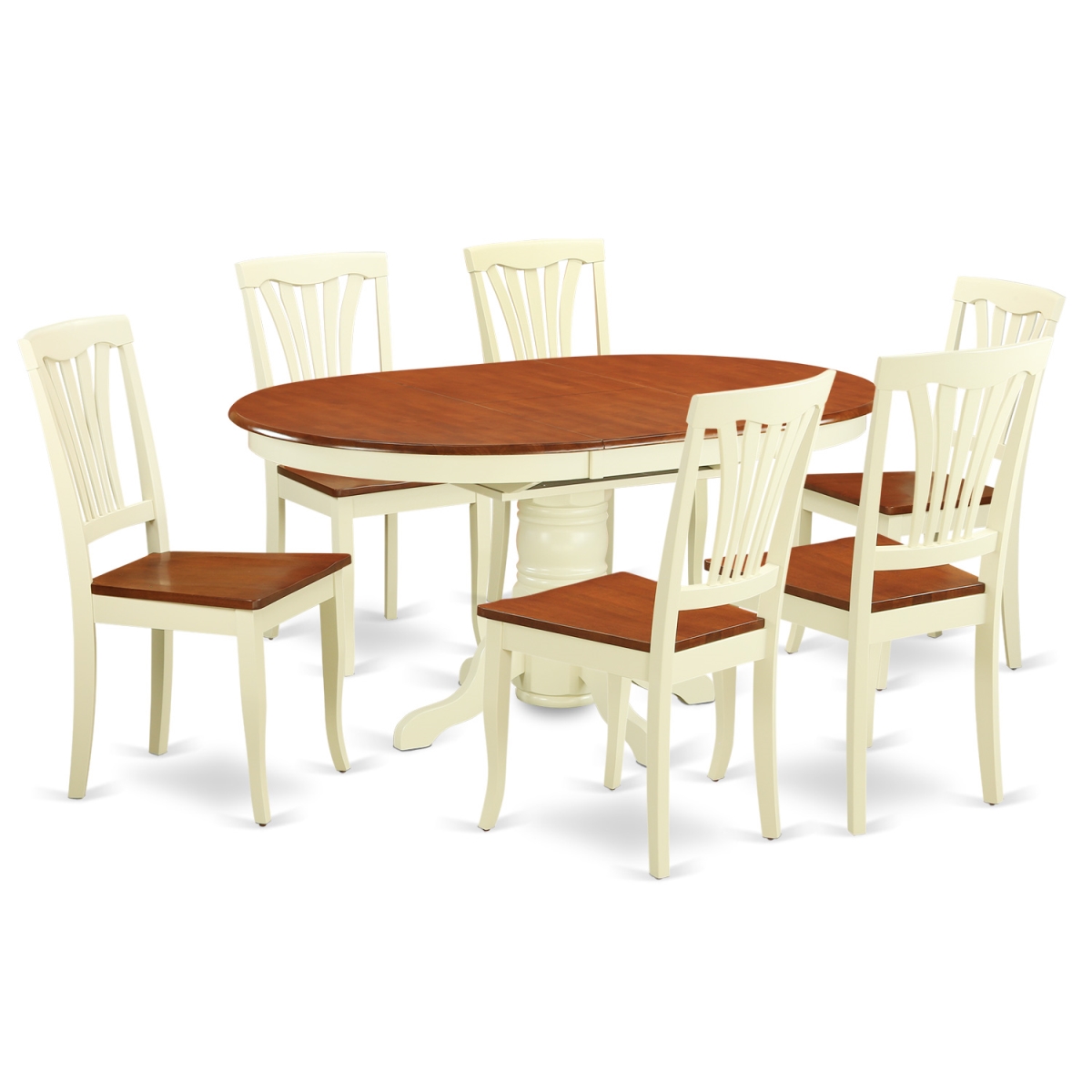 Picture of East West Furniture AVON7-WHI-W Dinette Table with Leaf & 6 Wood Seat Chairs, Buttermilk & Cherry - 7 Piece