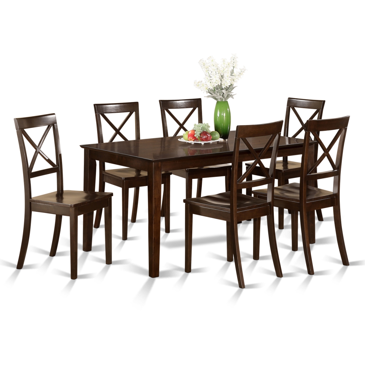 Picture of East West Furniture CABO7S-CAP-W Dining Set - Table & 6 Wood Seat Chairs - 7 Piece