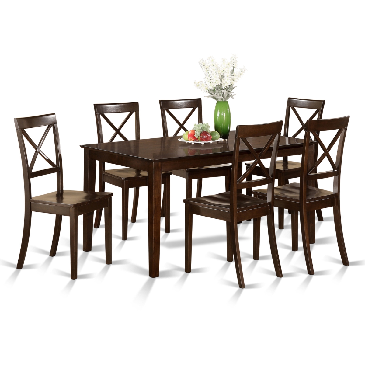Dining Set - Table & 6 Wood Seat Chairs - 7 Piece
