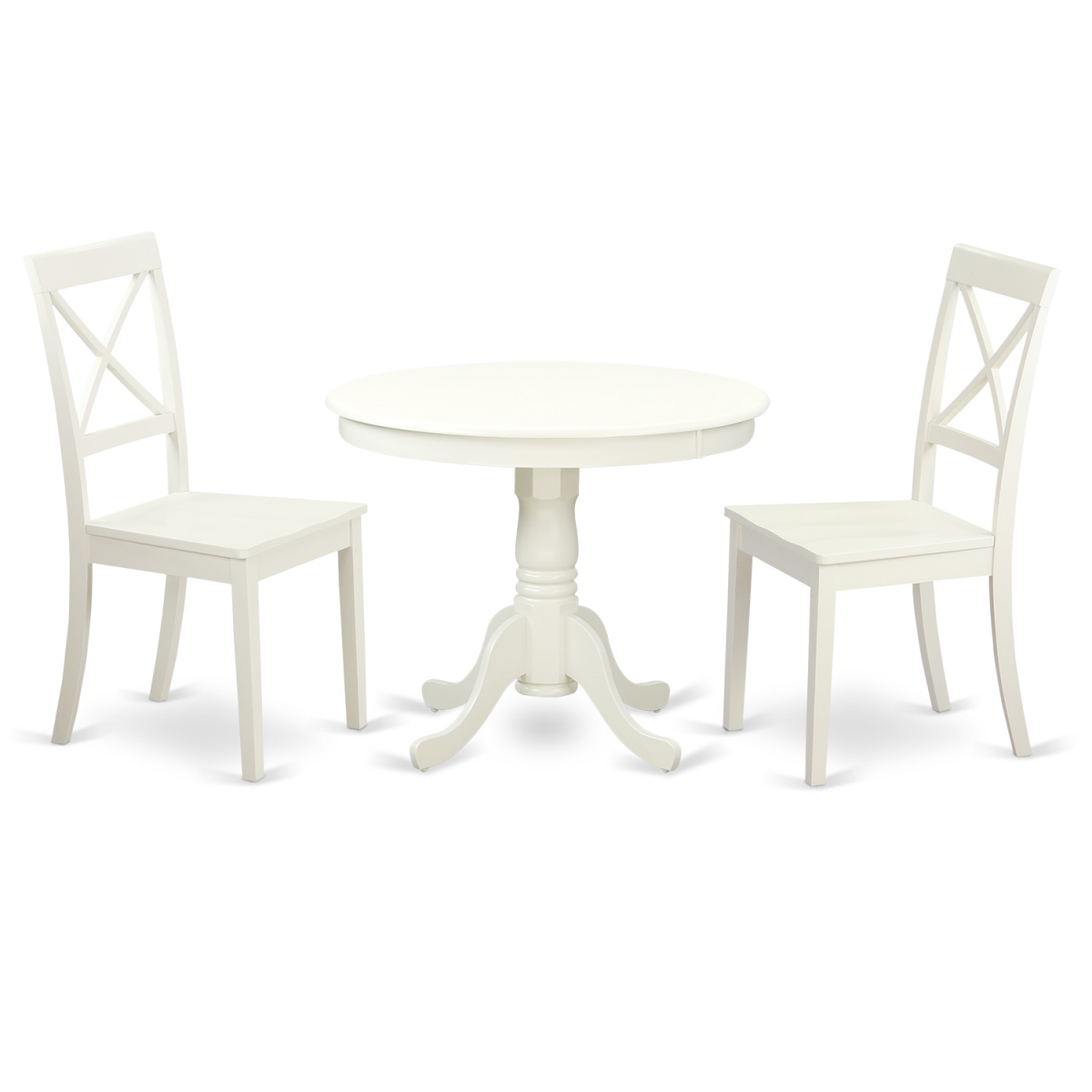 Picture of East West Furniture ANBO3-LWH-W Dining Set - One Round Table & Two Solid Wood Chairs, Linen White - 3 Piece