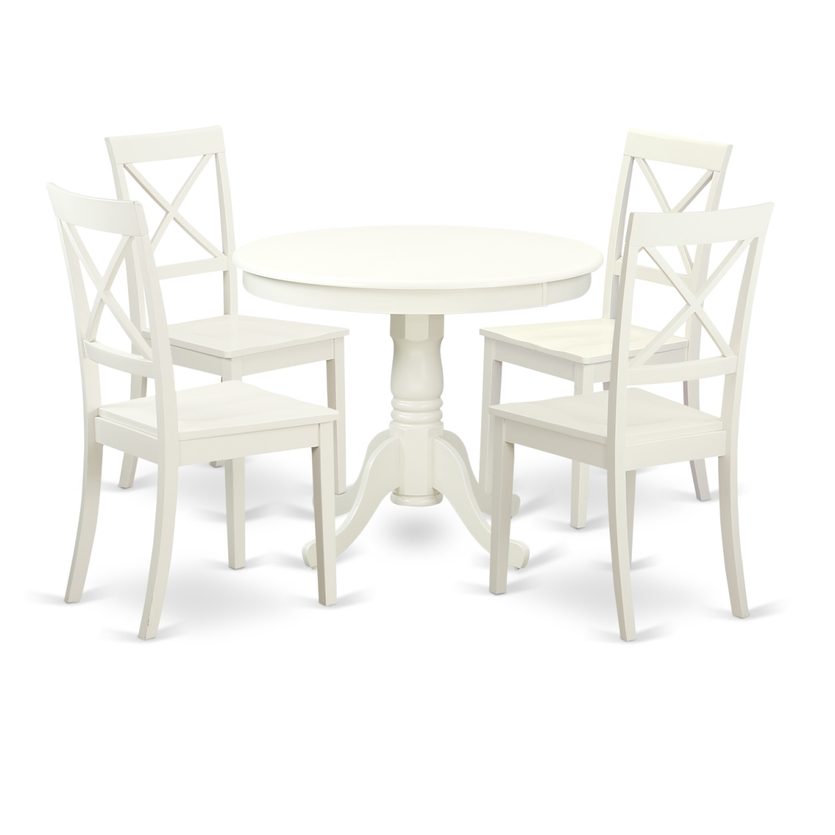 Picture of East West Furniture ANBO5-LWH-W Dining Set - One Table & Four Wood Seat Chairs, Linen White - 5 Piece