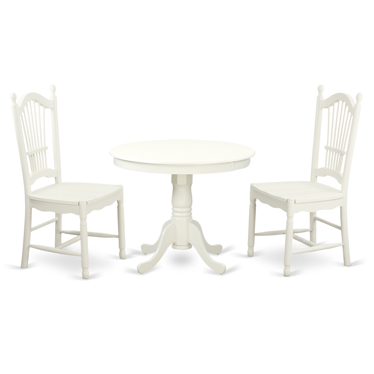 Picture of East West Furniture ANDO3-LWH-W Dining Set - One Round Table & Two Wood Seat Chairs, Linen White - 36 in. - 3 Piece