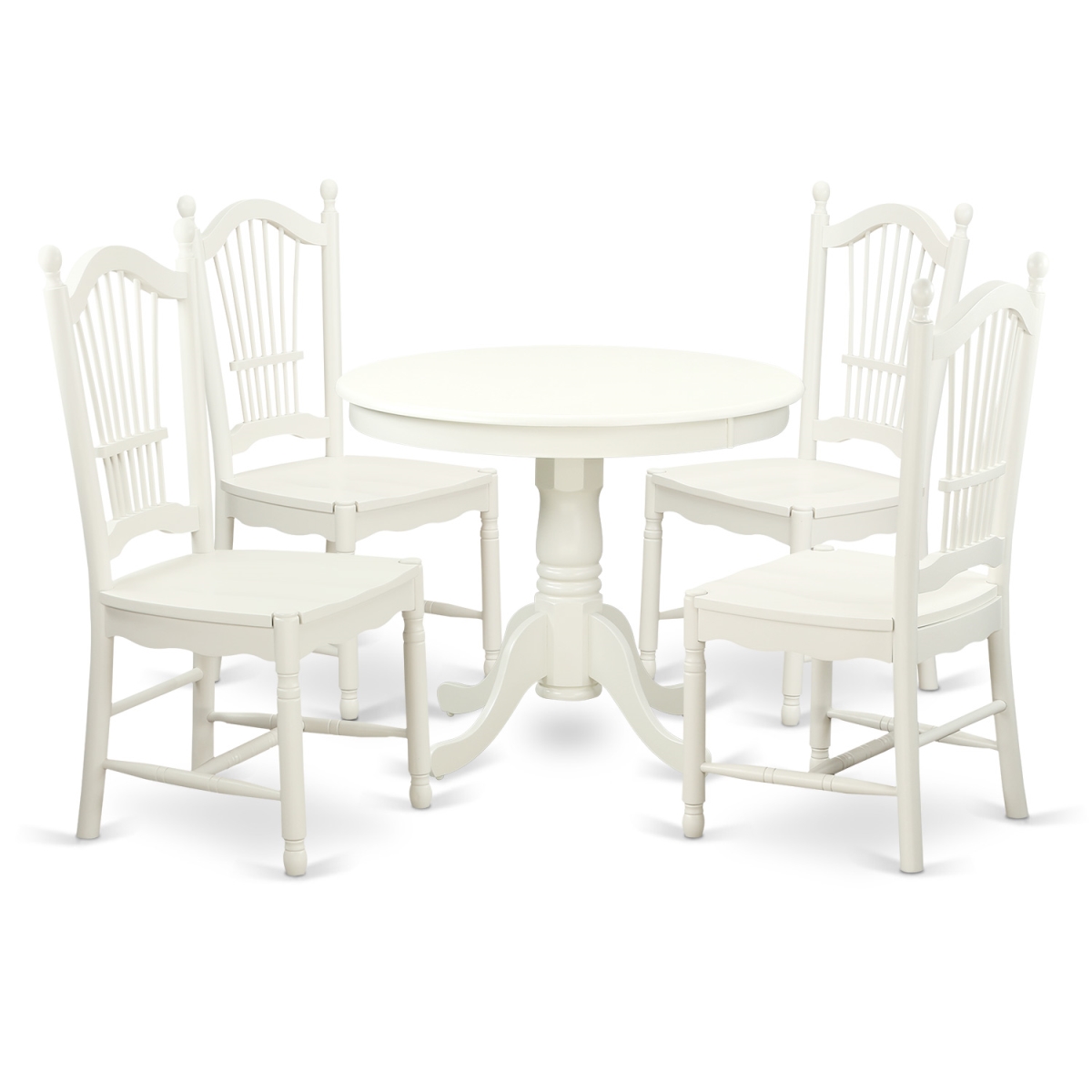 Picture of East West Furniture ANDO5-LWH-W Dining Set - One Round Small Table & Four Chairs with Wood Seats - 36 in. - 5 Piece
