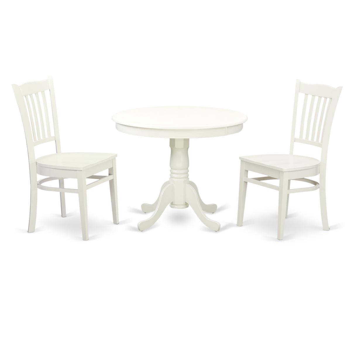 Picture of East West Furniture ANGR3-LWH-W Dining Set - One Table & 2 Solid Wood Seat Chairs, Linen White - 3 Piece