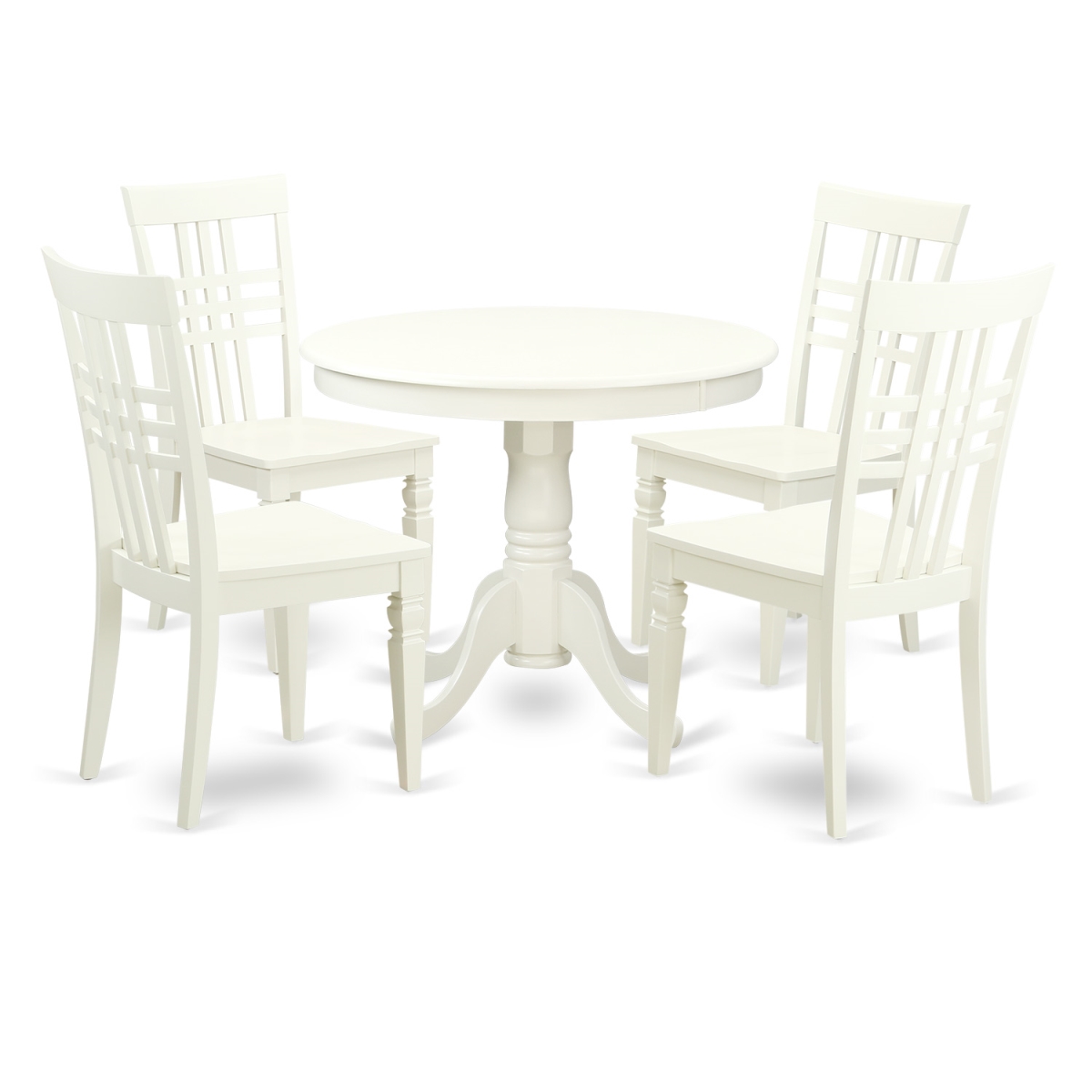 Picture of East West Furniture ANLG5-LWH-W Dining Set - One Table & 4 Wood Seat Chairs, Linen White - 5 Piece