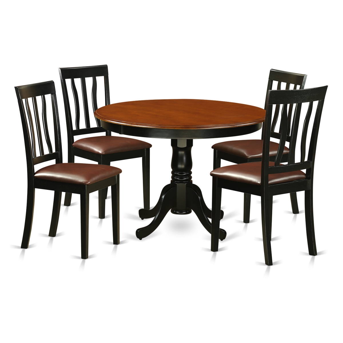 Dining Set - One Round Table & 4 Chairs, Black - 5 Piece - 42 in.