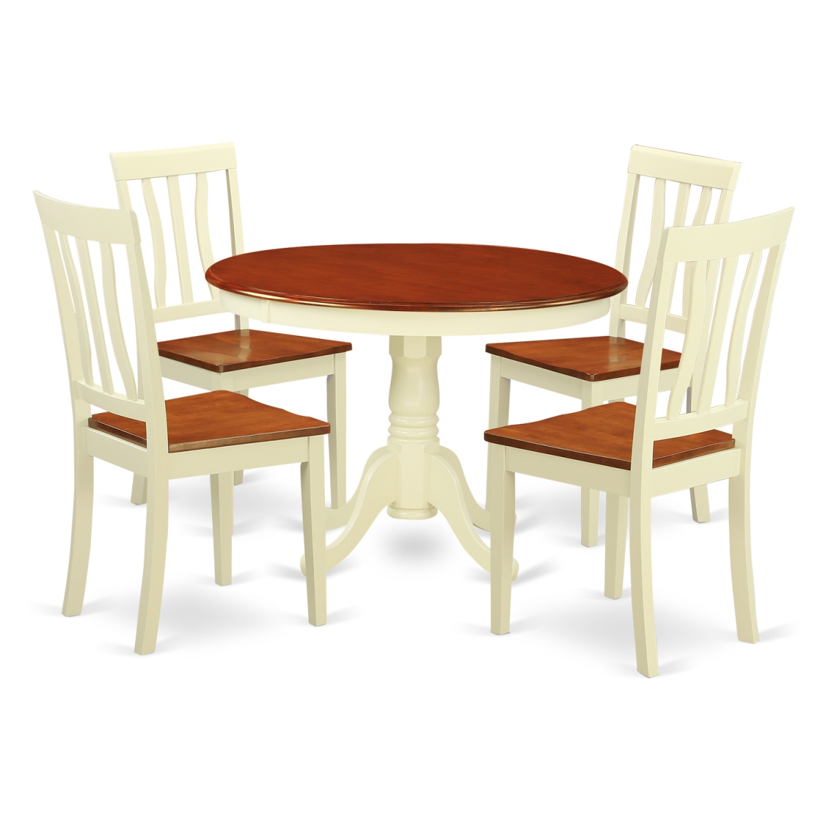 Dining Set - One Round Small Table & 4 Chairs with Solid Wood Seat, Buttermilk & Cherry - 5 Piece - 42 in -  GSI Homestyles, HO1005150