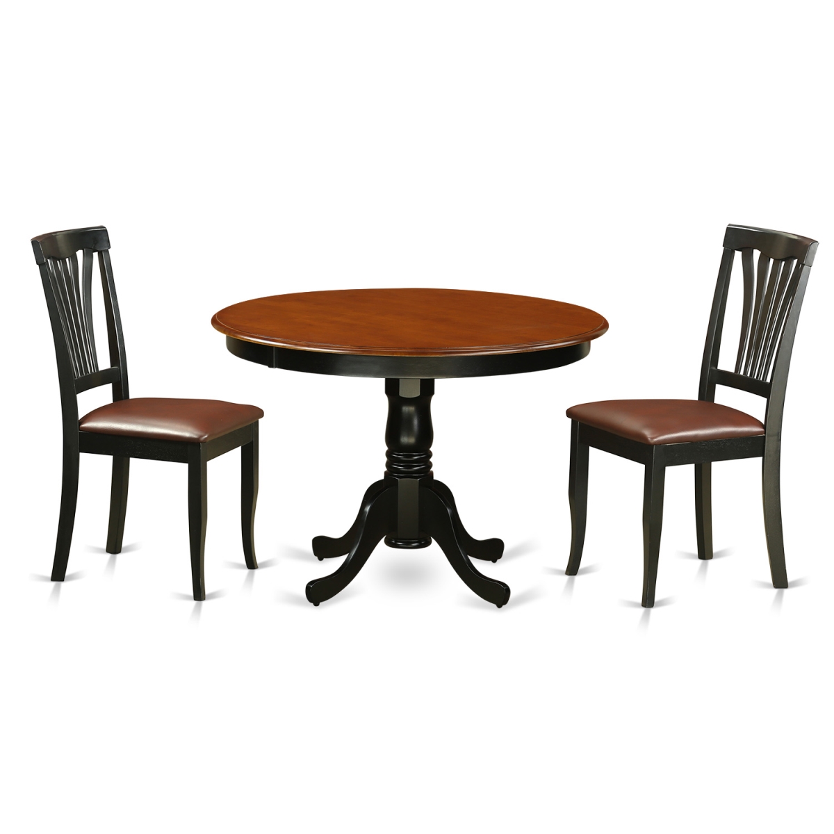 HLAV3-BCH-LC Dining Set - One Round Small Table & 2 Chairs with Faux Leather Seat, Black - 42 in. - 3 Piece