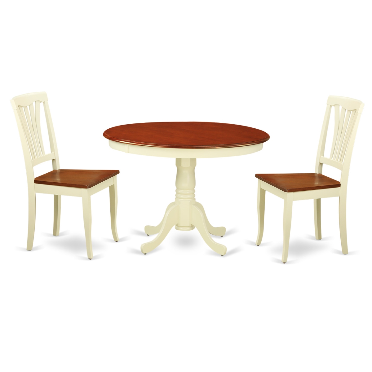 Dining Set - One Round Small Table & 2 Chairs Wood Seat, Buttermilk & Cherry - 42 in. - 3 Piece
