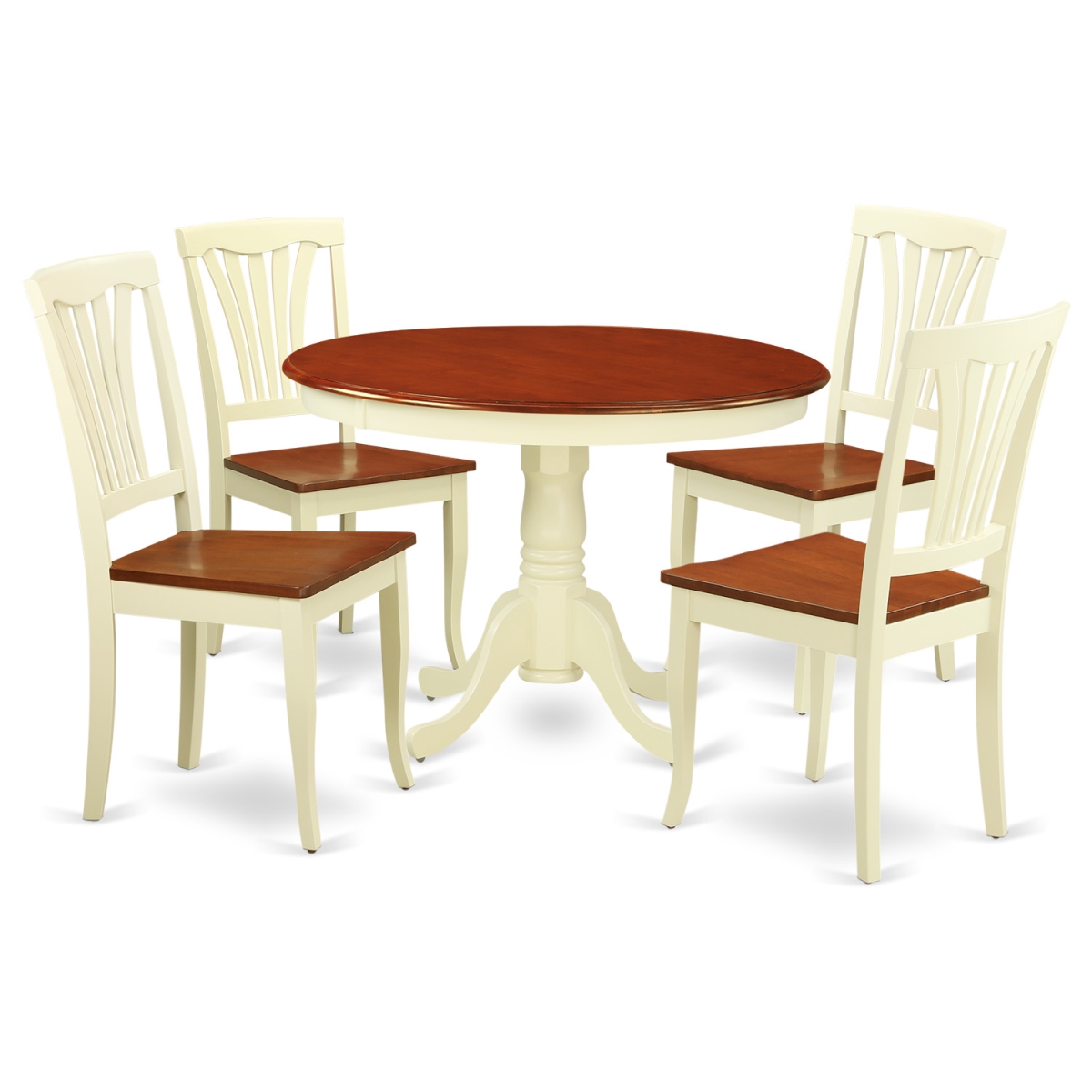 Wood Seat Dining Set - One Round Table & 4 Chairs with Buttermilk & Cherry - 5 Piece - 42 in -  GSI Homestyles, HO1005154