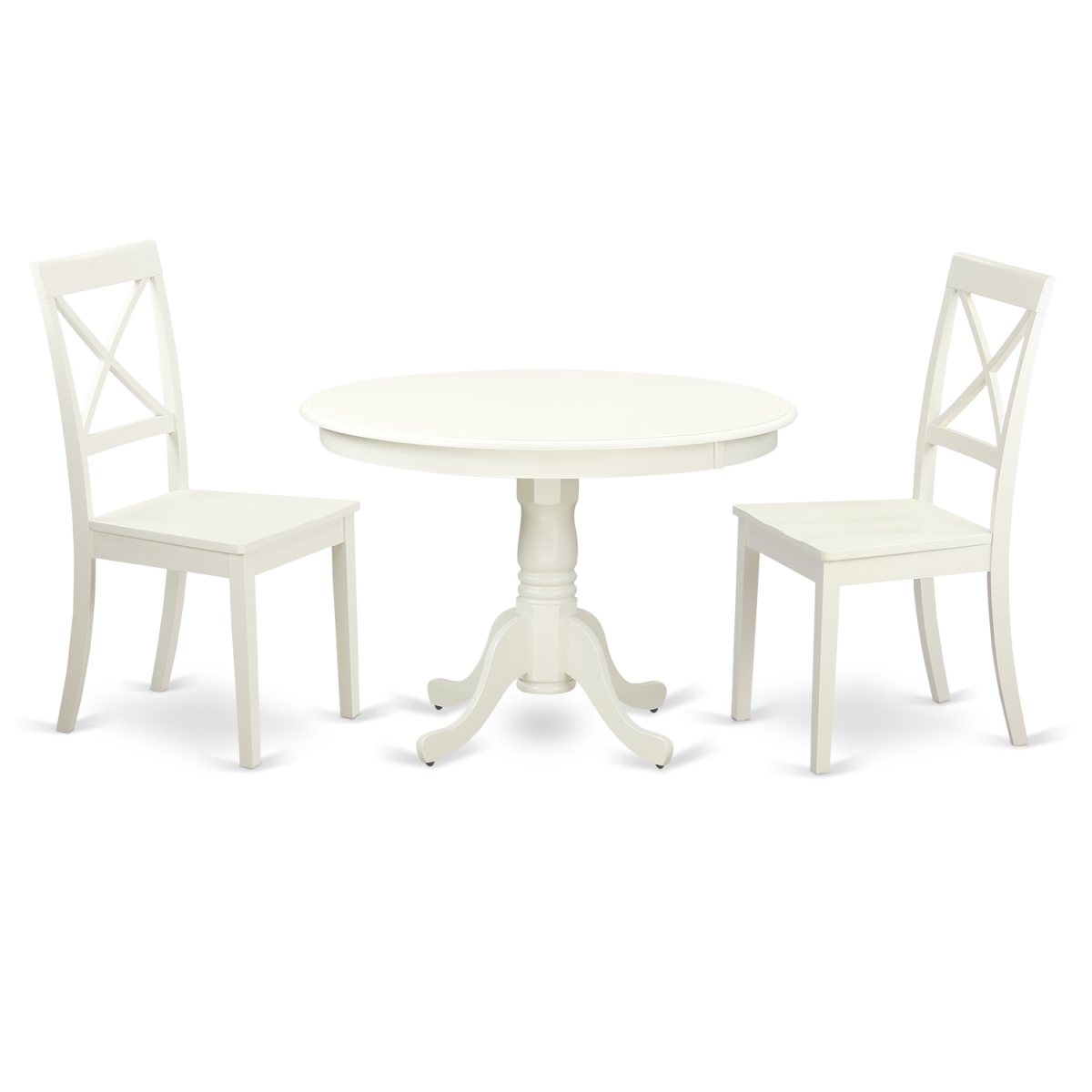 HLBO3-LWH-W Wood Seat Dining Set - One Round Table & 2 Chairs, Linen White - 42 in. - 3 Piece