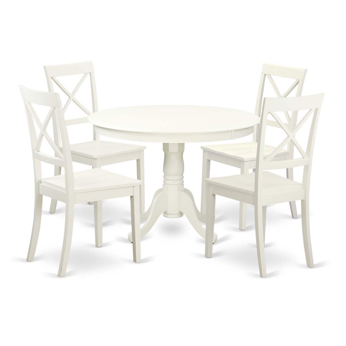 HLBO5-LWH-W Wood Seat Dining Set - 1 Round Table & 4 Chairs with Solid, Linen White - 5 Piece - 42 in.