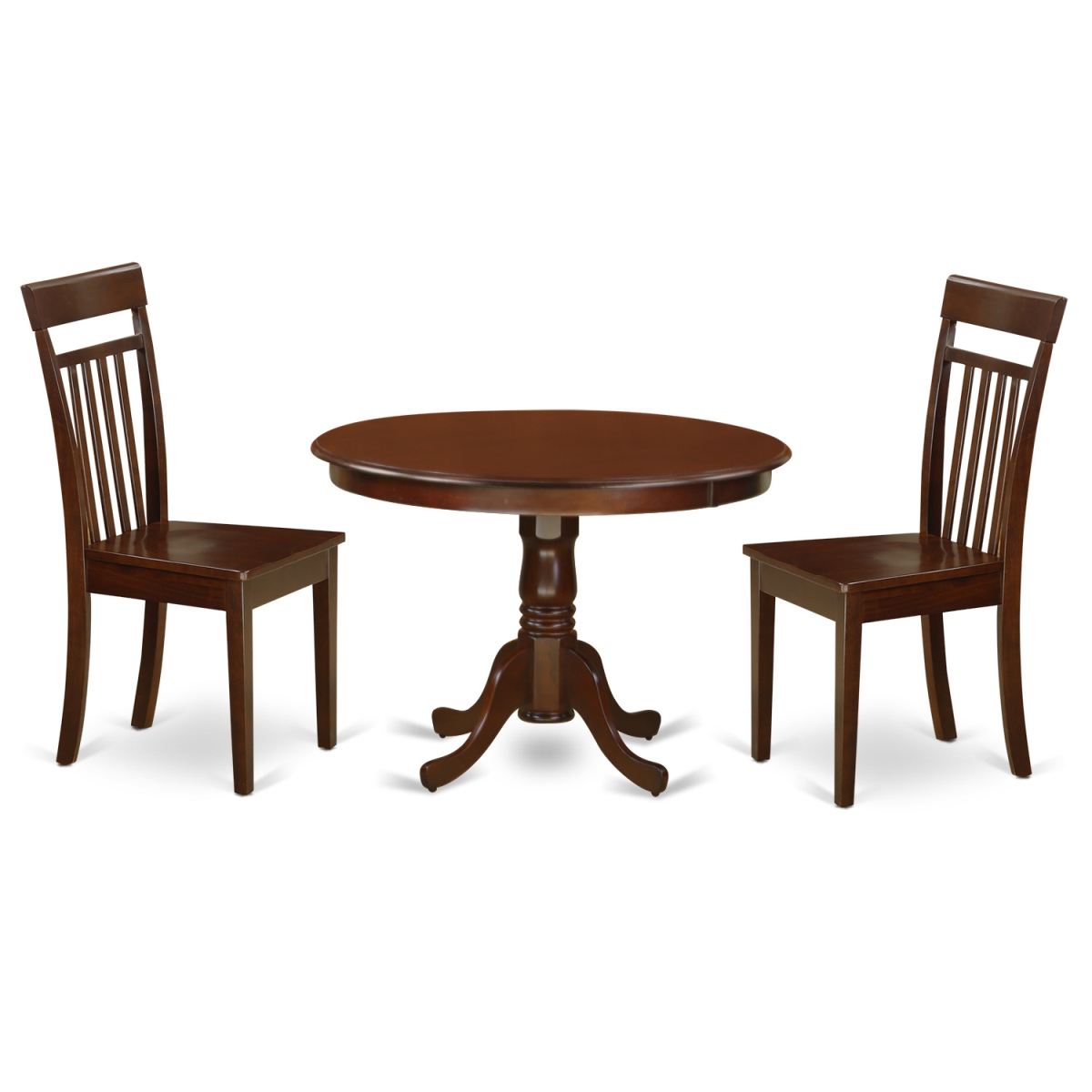 Dining Set - One Round Table & 2 Chairs Wood Seat, Mahogany - 42 in. - 3 Piece