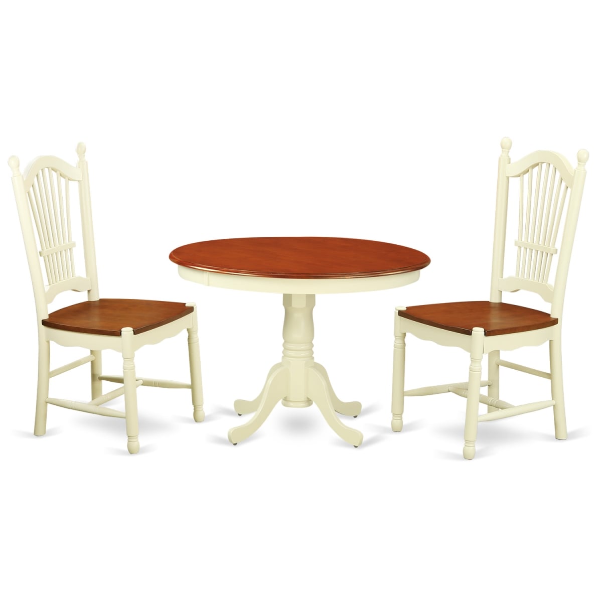 HLDO3-BMK-W Dining Set - One Round Small Table & Two Chairs with Wood Seat, Buttermilk & Cherry - 42 in. - 3 Piece