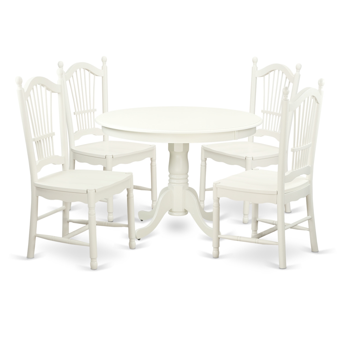 HLDO5-LWH-W Dining Set - One Round Table & 4 Chairs with Wood Seat, Linen White - 5 Piece - 42 in -  East West Furniture