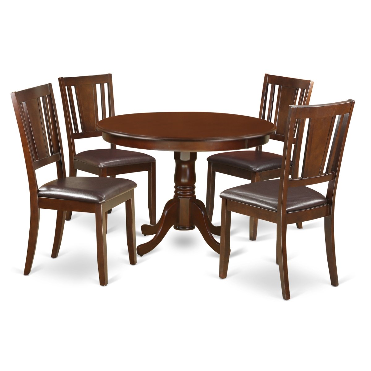 HLDU5-MAH-LC Dining Set - One Round Table & 4 Chairs with Faux Leather Seat, Mahogany - 5 Piece - 42 in -  East West Furniture