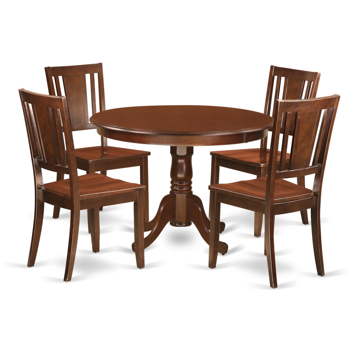 HLDU5-MAH-W Dining Set - One Round Kitchen Table & 4 Chairs with Wood Seat, Mahogany - 5 Piece - 42 in -  East West Furniture