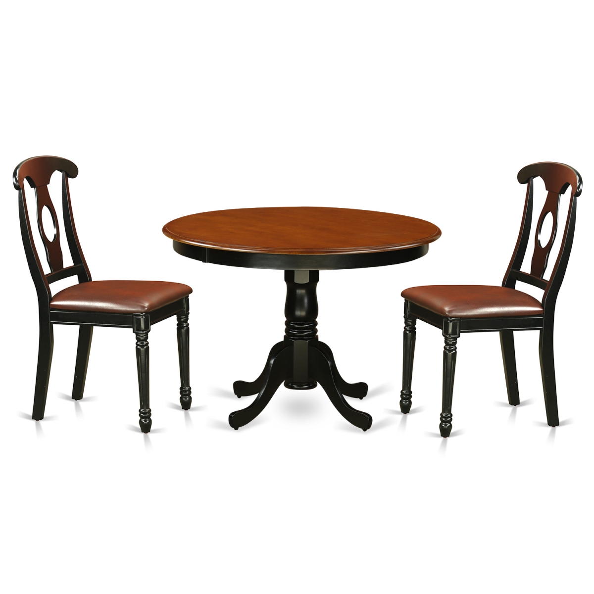 HLKE3-BCH-LC Dining Set - One Round Table & Two Chairs with Leather Seat, Linen White - 42 in. - 3 Piece