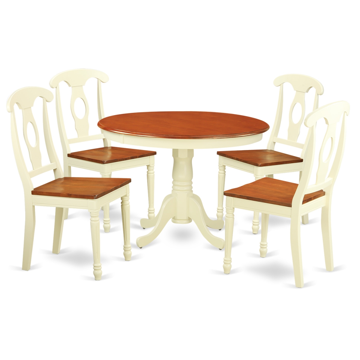 Wood Seat Dining Set - 1 Round Small Table & 4 Chairs with Buttermilk & Cherry - 5 Piece - 42 in -  GSI Homestyles, HO2245699