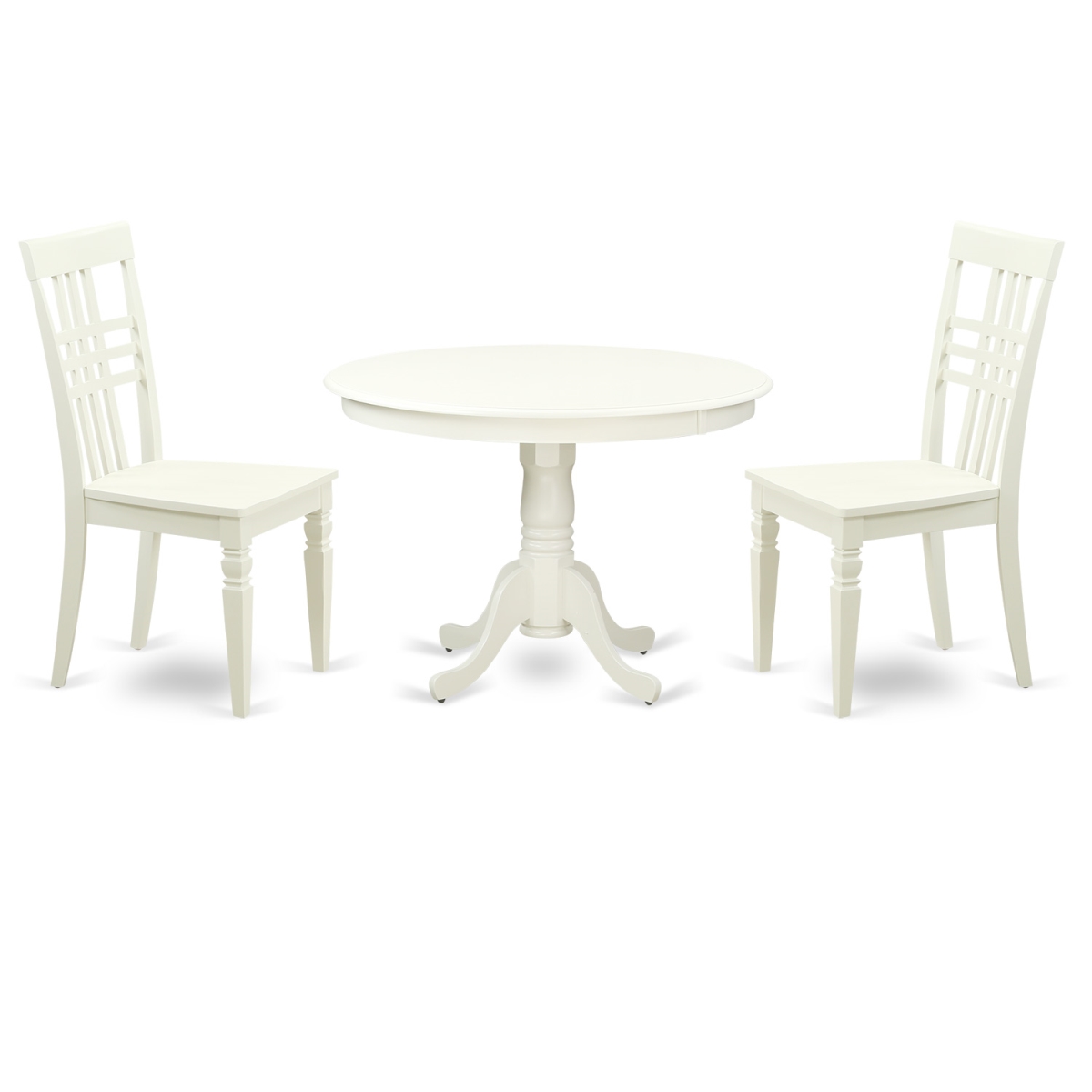 HLLG3-LWH-W Dining Set - One Round Small Table & Two Chairs with Wood Seat, Linen White - 42 in. - 3 Piece