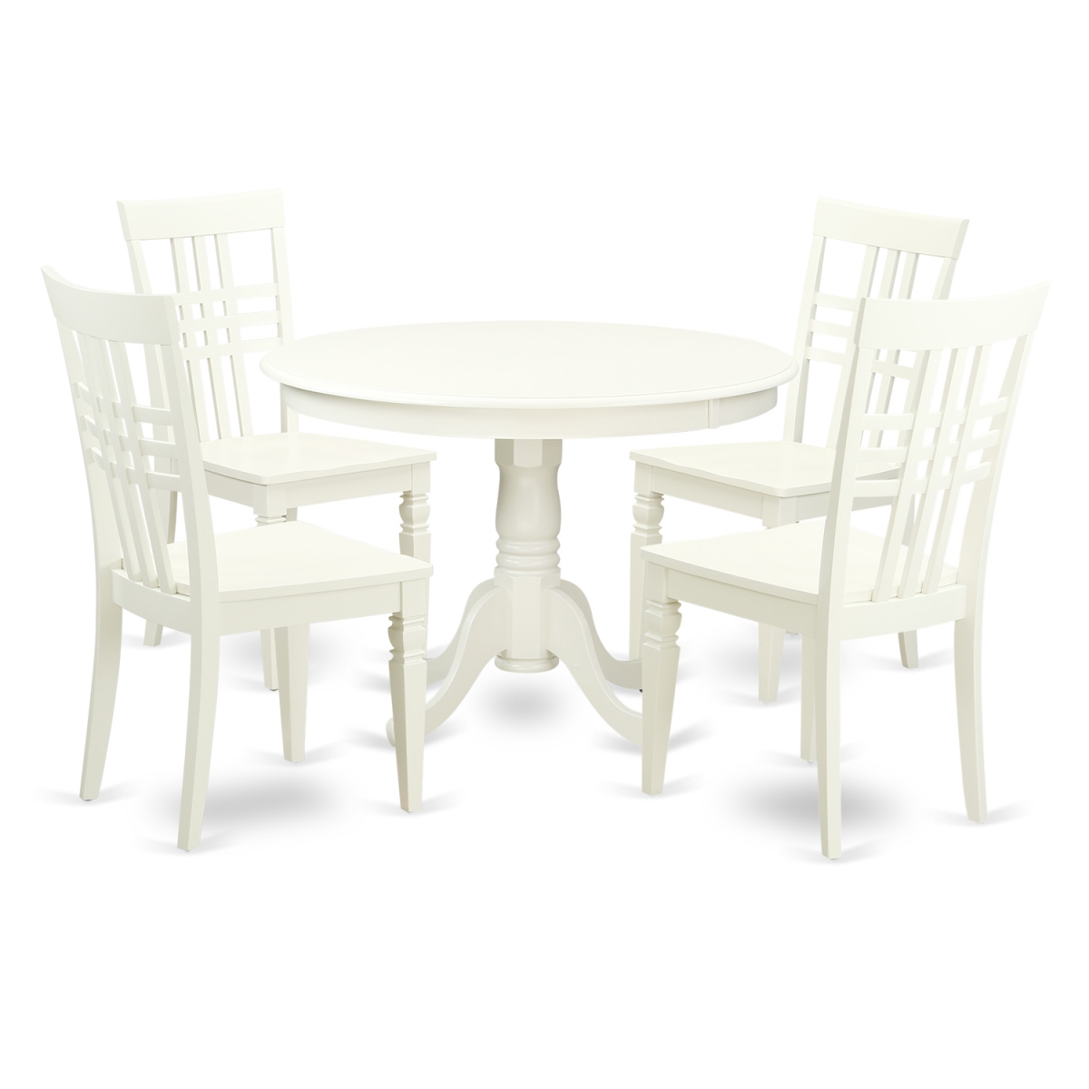 HLLG5-LWH-W Wood Seat Dining Set - One Round Table & 4 Chairs with Solid, Linen White - 5 Piece - 42 in -  East West Furniture