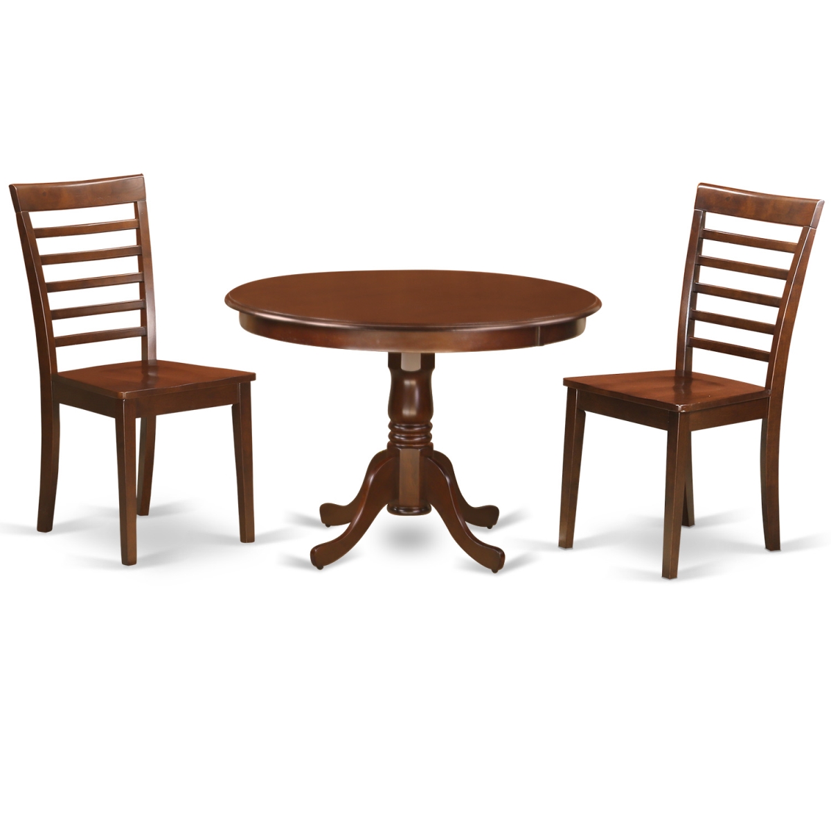 Dining Set - One Round Table & Two Chairs with Solid Wood Seat, Mahogany - 42 in. - 3 Piece