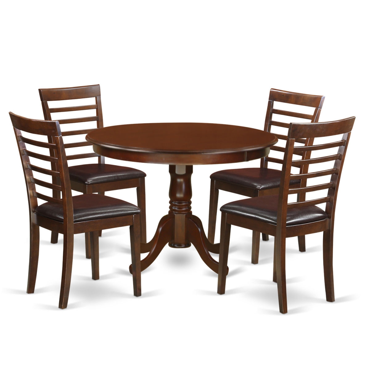 HLML5-MAH-LC Dining Set - One Round Kitchen Table & Four Chairs with Faux Leather Seat, Mahogany - 5 Piece - 42 in.