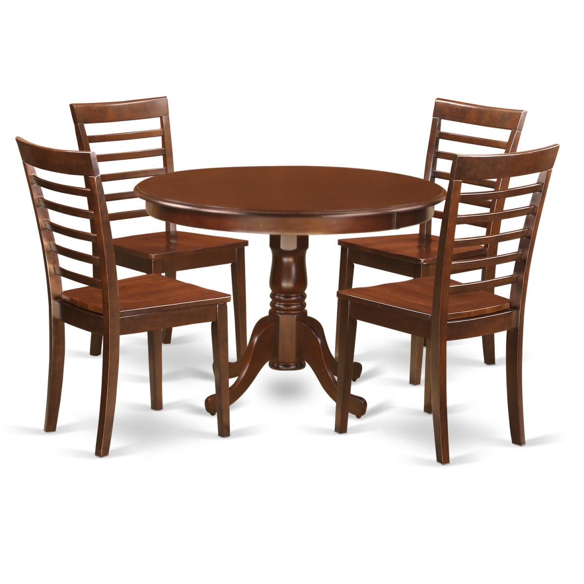 HLML5-MAH-W Dining Set - One Round Table & 4 Chairs with Wood Seat, Mahogany - 5 Piece - 42 in -  East West Furniture