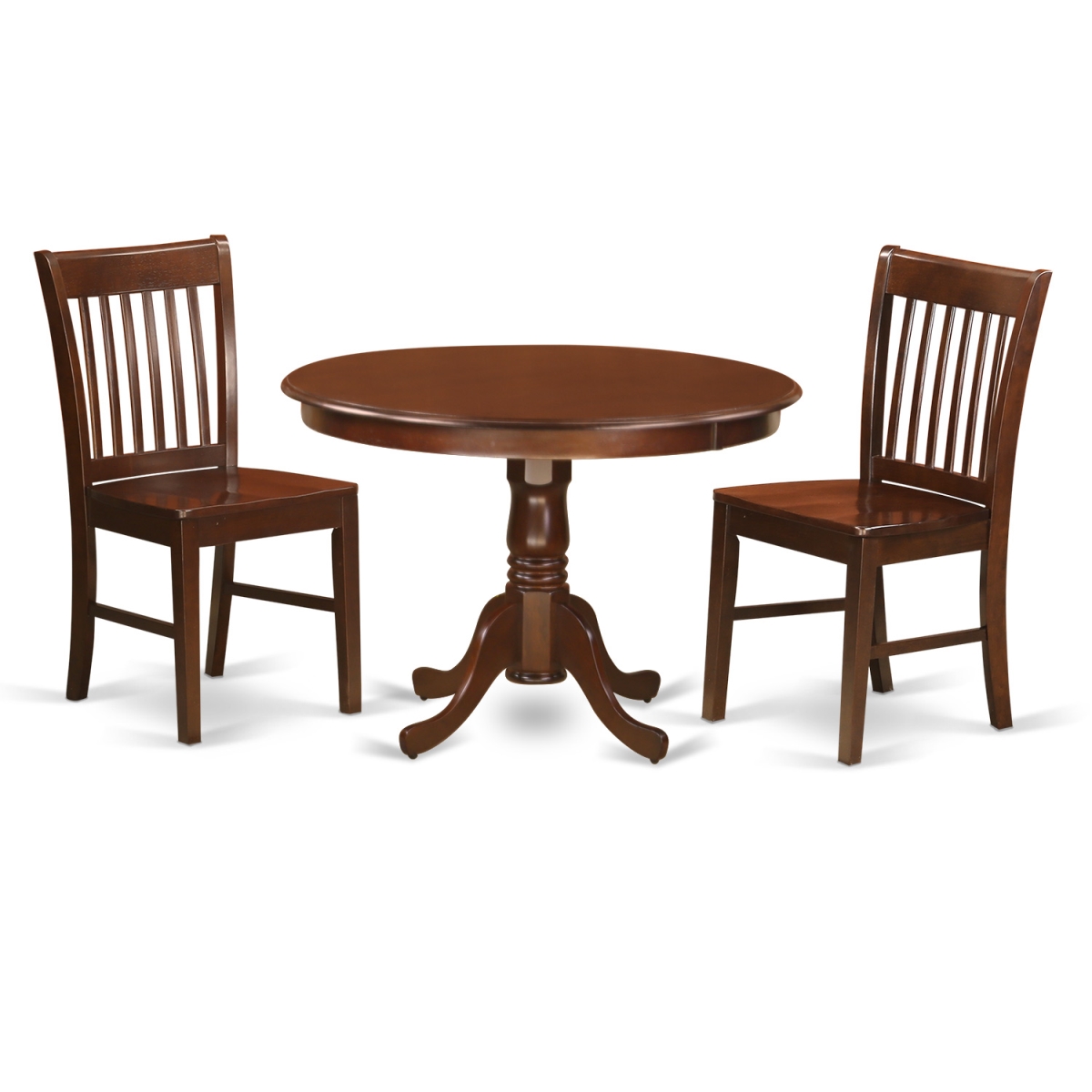 Picture of East West Furniture HLNO3-MAH-W Dining Set - One Round Kitchen Table & Two Chairs Wood Seat&#44; Mahogany - 42 in. - 3 Piece