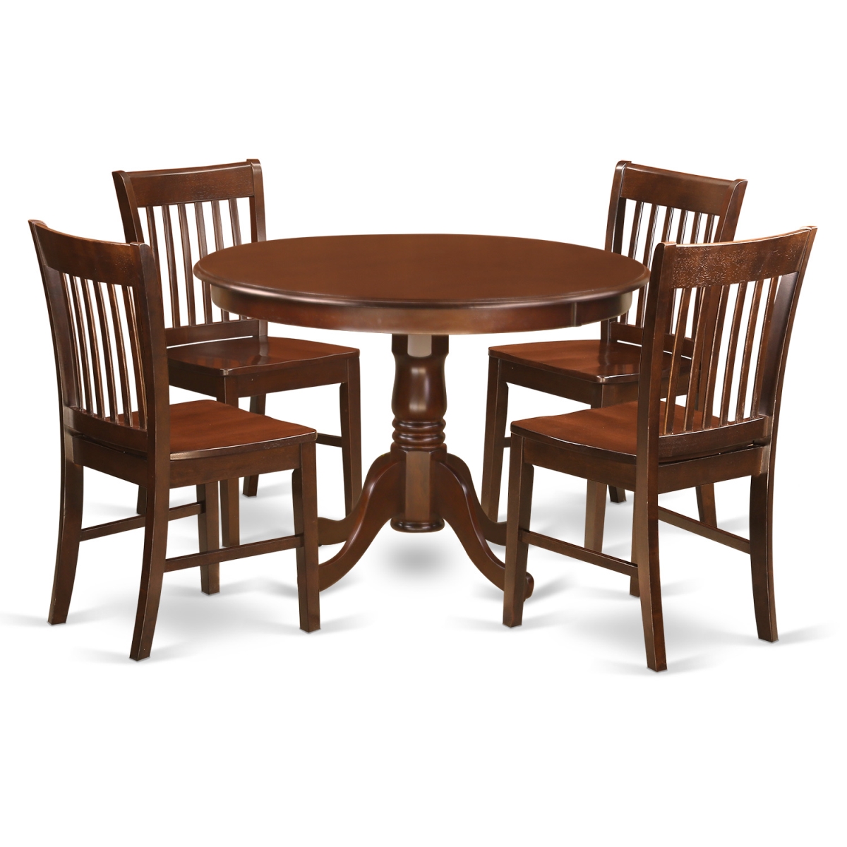 Picture of East West Furniture HLNO5-MAH-W Dining Set - One Round Small Table & 4 Chairs with Wood Seat&#44; Mahogany - 5 Piece - 42 in.