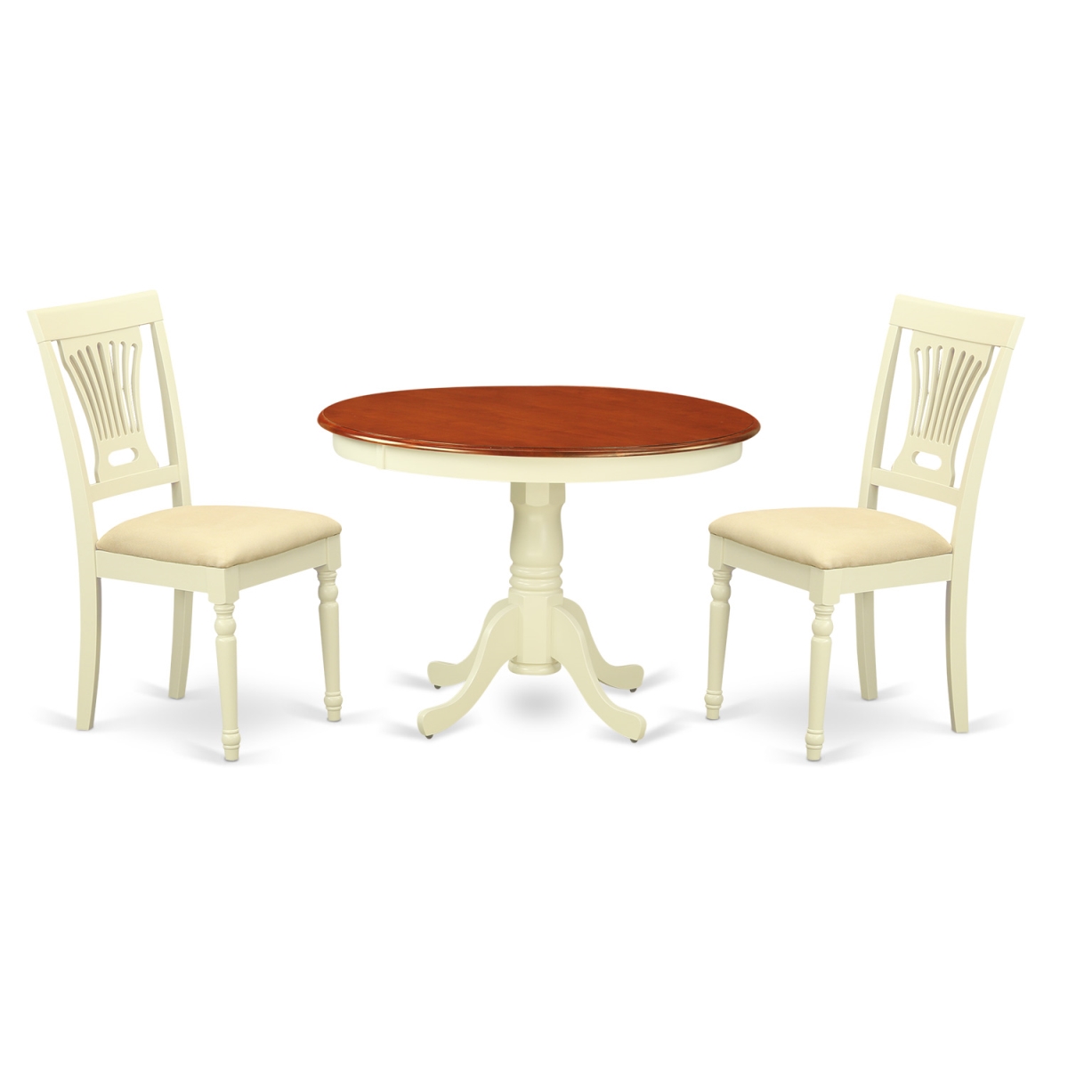 Picture of East West Furniture HLPL3-BMK-C Dining Set - One Table & Two Cushion Seat Dinette Chairs&#44; Buttermilk & Cherry - 3 Piece