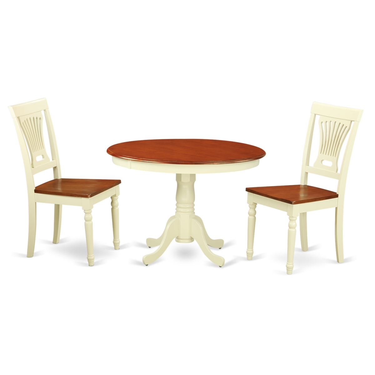 Picture of East West Furniture HLPL3-BMK-W Dining Set - One Round Table & Two Chairs Wood Seat&#44; Buttermilk & Cherry - 42 in. - 3 Piece