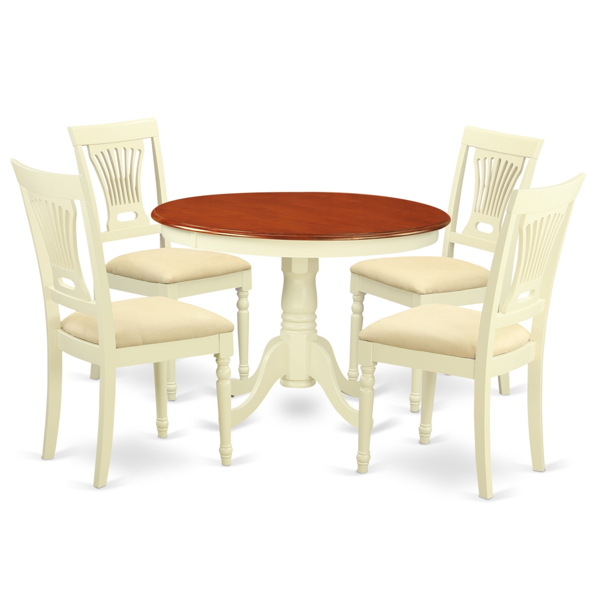Picture of East West Furniture HLPL5-BMK-C Dining Set - One Table & Four Cushion Seat Chairs&#44; Buttermilk & Cherry - 5 Piece