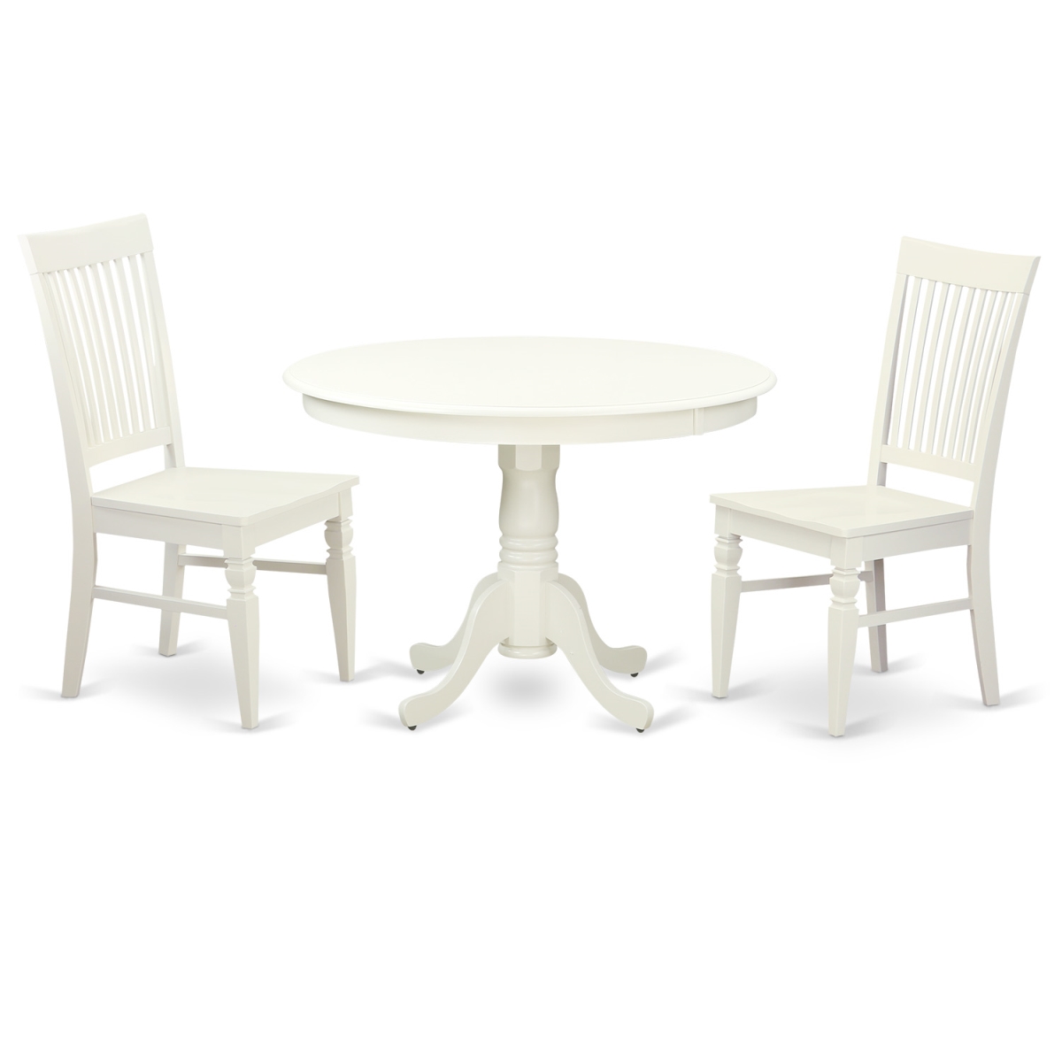 Picture of East West Furniture HLWE3-LWH-W Dining Set - One Round Table & Two Chairs with Wood Seat&#44; Linen White - 42 in. - 3 Piece