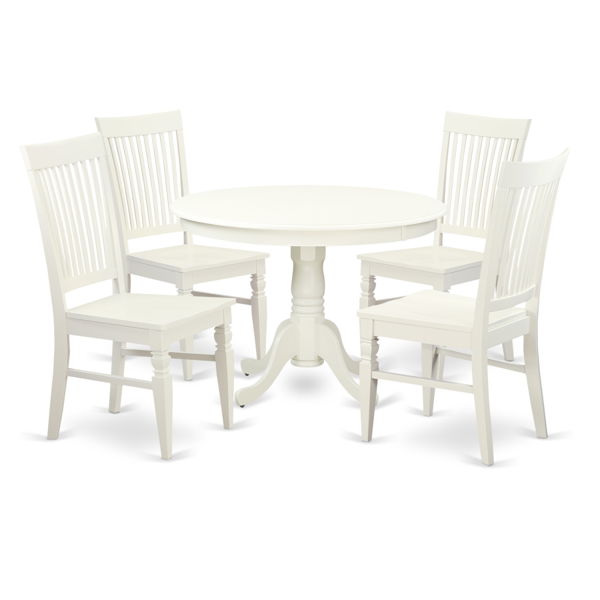Picture of East West Furniture HLWE5-LWH-W Wood Seat Dining Set - One Round Table & Four Chairs with Solid&#44; Linen White - 5 Piece - 42 in.