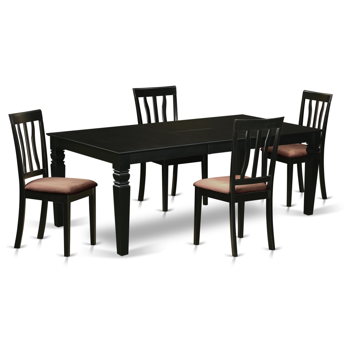 LGAN5-BLK-C Dining Room Set with One Logan Table & Chairs Plus 4 Microfiber Upholstery Seat, Rich Black - 5 Piece