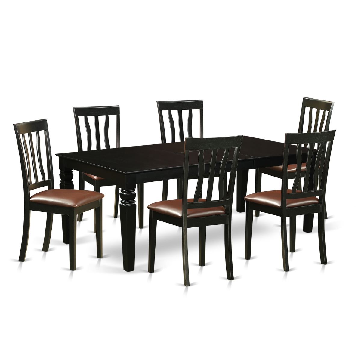 Dining Set with 1 Logan Table & 6 Faux Leather Upholstery Chairs, Rich Black - 7 Piece