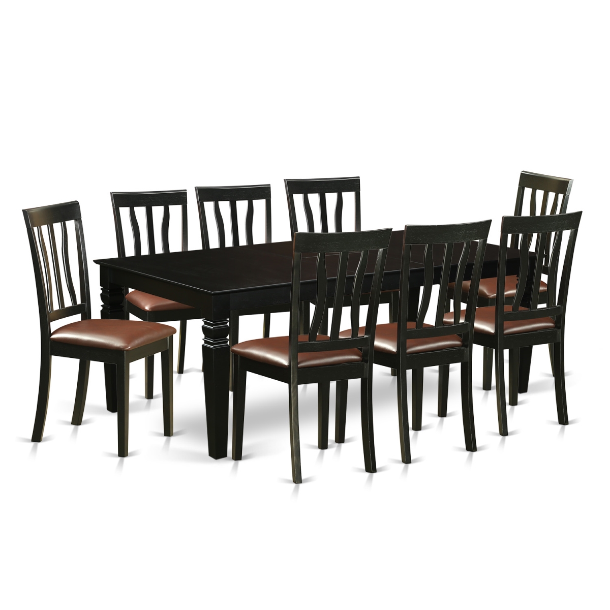 Dinette Set with 1 Logan Dining Room Table & 8 Faux Leather Chairs, Elegant Black - 9 Piece