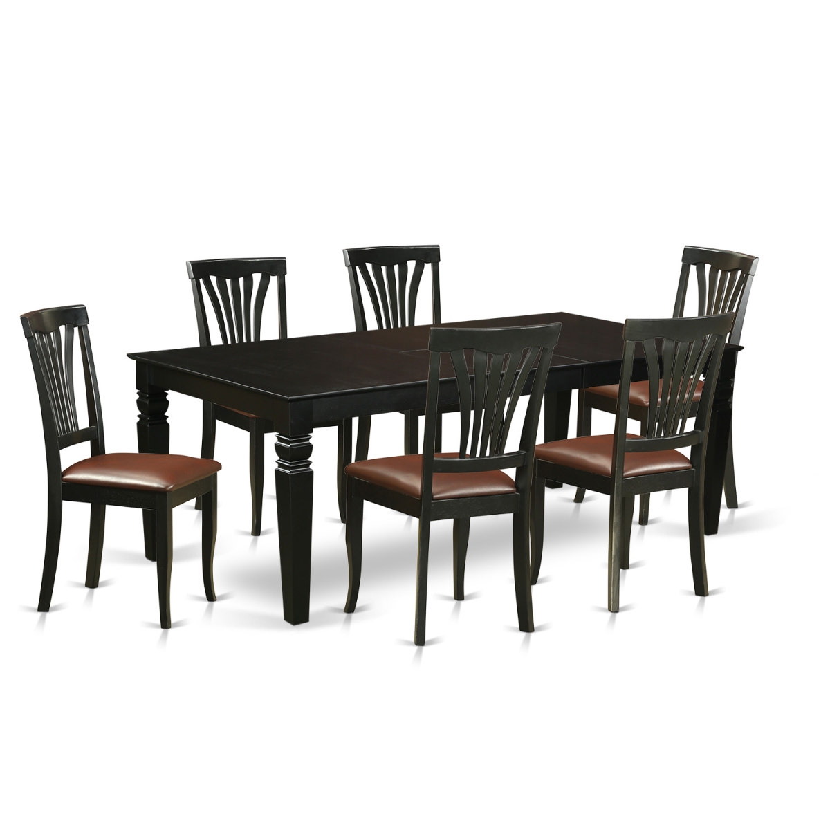 Dining Room Set with a Single Logan Table & 6 Faux Leather Chairs - Rich Black - 7 Piece