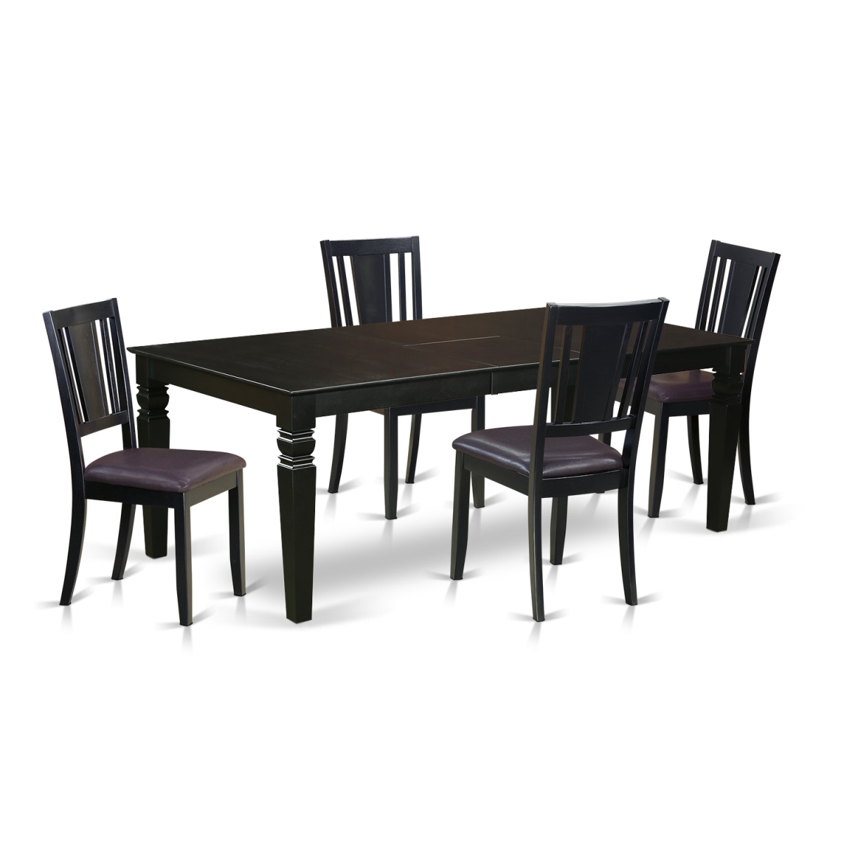 LGDU5-BLK-LC Dining Set with a Single Logan Dining Room Table & Chairs Plus Four Faux Leather Upholstery Seat, Distinctive Black - 5 Piece