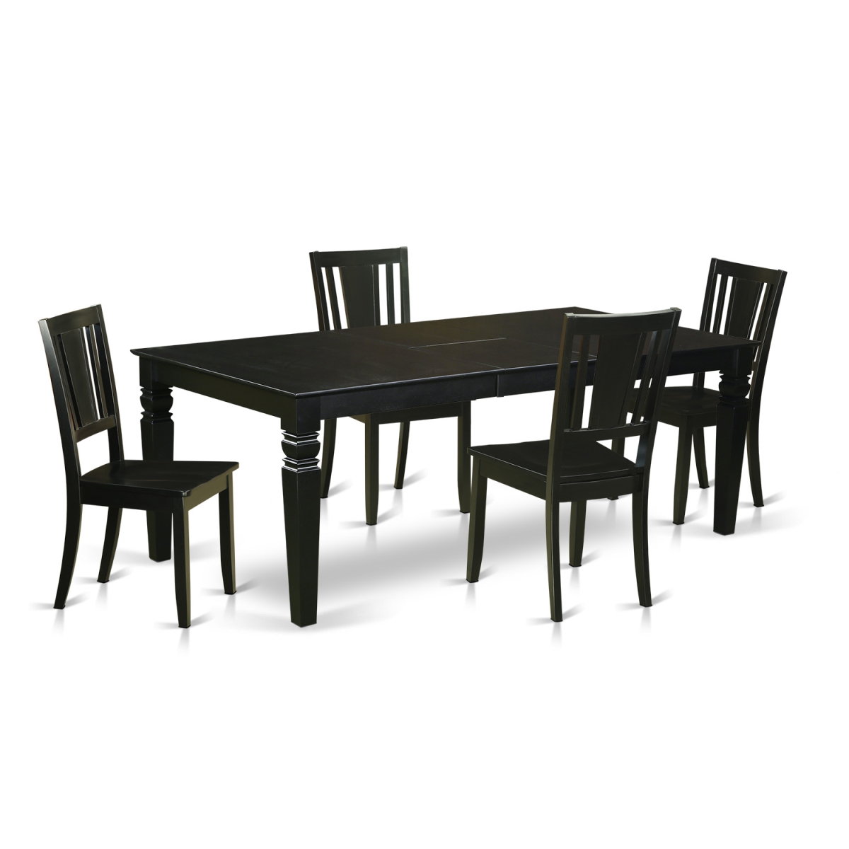 Dining Room Set with One Logan Table & 4 Wood Seat Chairs, Luxurious Black - 5 Piece