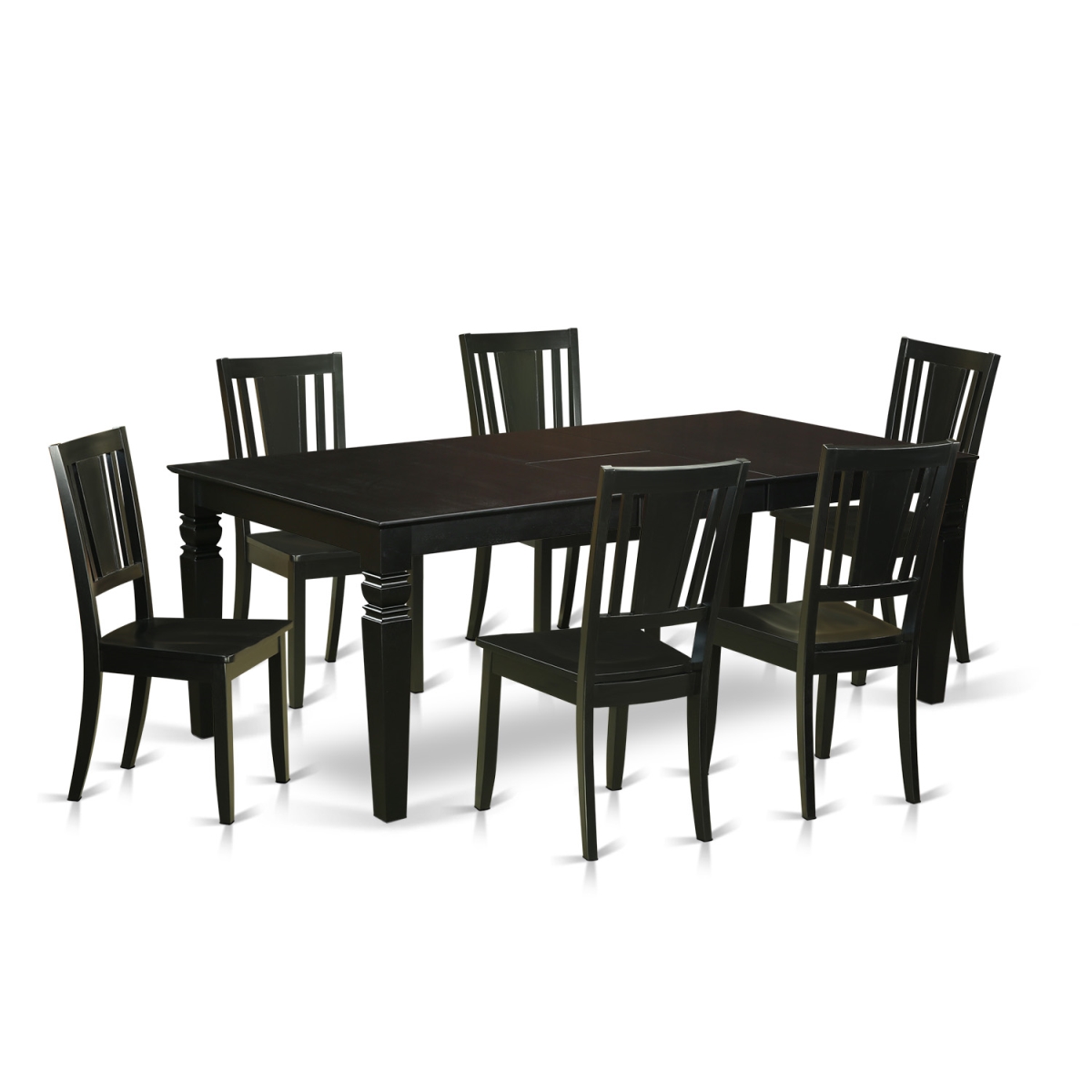 LGDU7-BLK-W Dinette Set with One Logan Dining Room Table & Six Solid Wood Chairs, Rich Black - 7 Piece -  East West Furniture