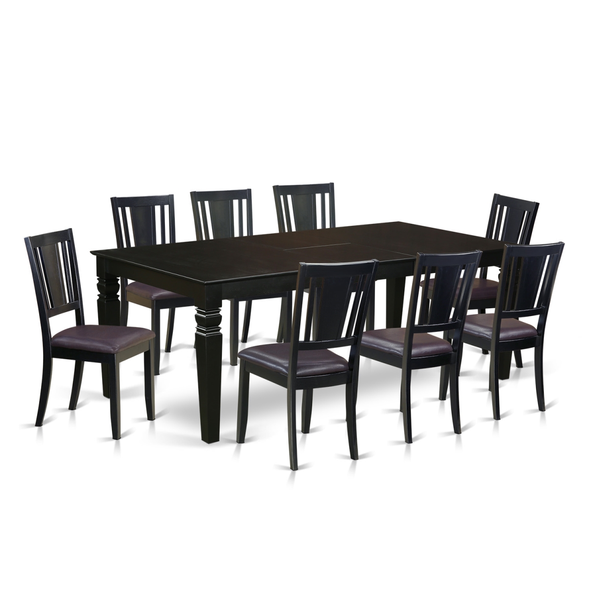 Dinette Set with One Logan Dining Room Table & Eight Faux Leather Chairs, Elegant Black - 9 Piece