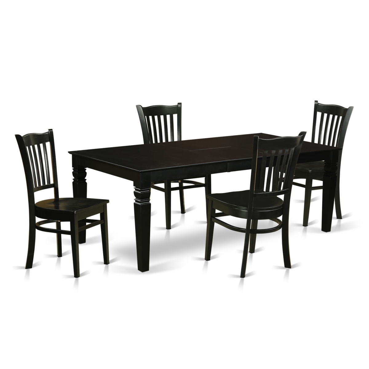 Dining Room Set with a Single Logan Table & 4 Wood Seat Chairs, Elegant Black - 5 Piece