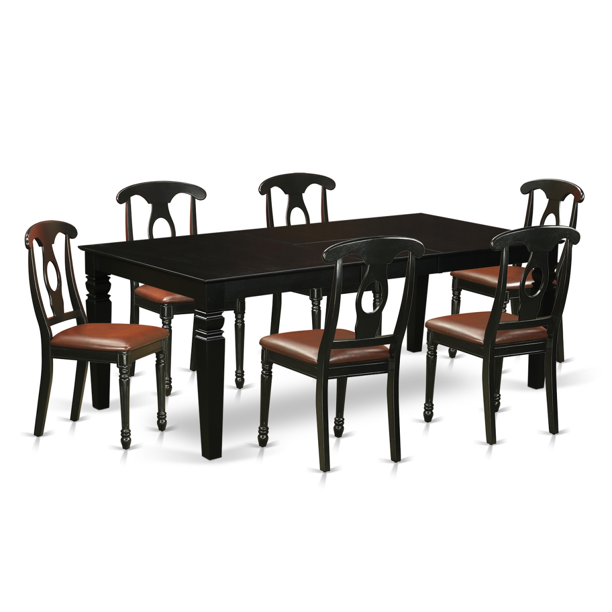 LGKE7-BLK-LC Dining Set with a Single Logan Dining Room Table & 6 Faux Leather Upholstery Kitchen Area Chairs, Elegant Black - 7 Piece -  East West Furniture