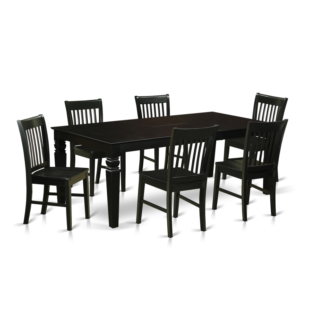 Dining Room Set with 1 Logan Table & Six Wood Chairs, Elegant Black - 7 Piece